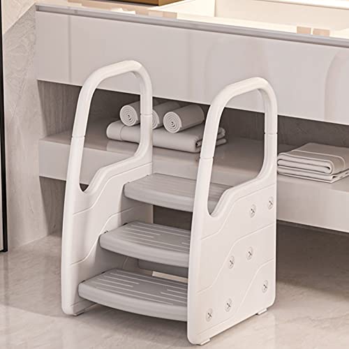 Creator-Z Sgabello da Pediera con braccioli Antiscivolo Progettato Appositamente per i Bambini con 2 Scalini Sedile per Addestramento per WC, Sgabello per Bambini in Bagno,Grigio,3 Step