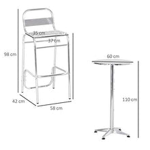 Outsunny Set Tavolino Alto con 2 Sgabelli da Bar, Arredamento da Giardino in Alluminio e Acciaio Colore Argento