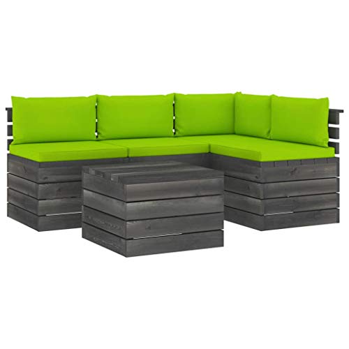 FAMIROSA Set Divani da Giardino su Pallet 5 pz con Cuscini Massello Pino-1838