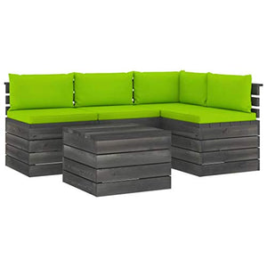 FAMIROSA Set Divani da Giardino su Pallet 5 pz con Cuscini Massello Pino-1838