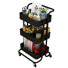 LY Scaffale del Carrello del Salone a 3 Livelli, Carrello di rotolamento Multifunzionale del Pavimento della Cucina con Il Freno, carico di 220 libbre (Color : Black)