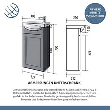 Planetmöbel Mobiletto da bagno in ceramica, con specchio, per ospiti, 40 cm, opaco (grigio opaco)