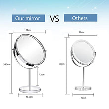 ANGNYA Specchio Trucco da Tavolo, Doppia Faccia Specchio Ingranditore 5X/1X, Specchio da Bagno Rotazione a 360︒ Stile Retrò, Bordo e Piedistallo Trasparente，Argento, Supporto Cromato