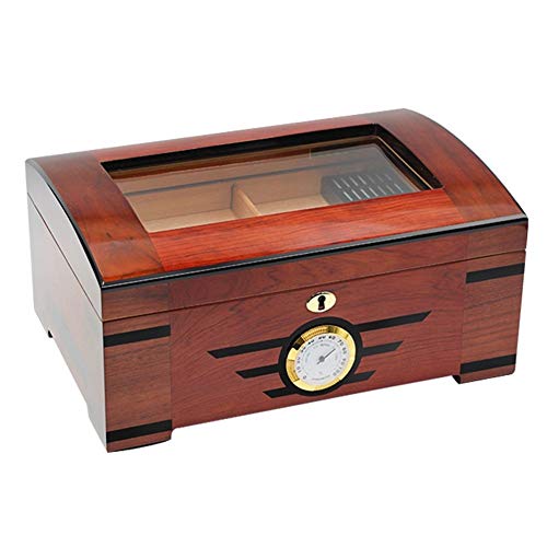 Cigar Humidor Cedar bordo in pelle con igrometro e umidificatore, contenitore per sigari, scatola da viaggio a due strati, può contenere fino a 30-50 sigari, B, 1
