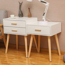 FFAN Comodino Tavolino in Stile Nordico per Camera da Letto con 2 cassetti Gamba in Legno Manico in Legno Grezzo Finitura Verniciata