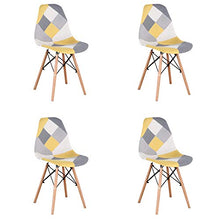 GroBKau - Set di 4 sedie da pranzo moderne in tessuto patchwork con base in legno, ideali per soggiorno, sala da pranzo, caffè, sala d'attesa, ecc.