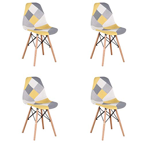 GroBKau - Set di 4 sedie da pranzo moderne in tessuto patchwork con base in legno, ideali per soggiorno, sala da pranzo, caffè, sala d'attesa, ecc.