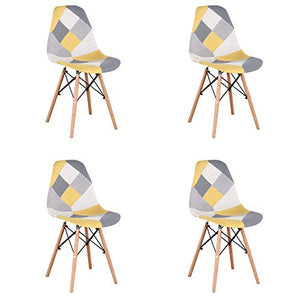 GroBKau - Set di 4 sedie da pranzo moderne in tessuto patchwork con base in legno, ideali per soggiorno, sala da pranzo, caffè, sala d'attesa, ecc.