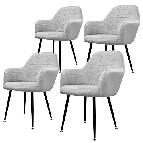 ECD Germany Set 4 x Sedia da Pranzo Grigio Chiaro Poltrone Imbottite in Velluto - Stile Design Retro Vintage Scandinavo - Piedini in Metallo Regolabili Sedie da Cucina Poltrona da Soggiorno o Ufficio