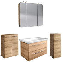 FACKELMANN Set di mobili da bagno grande, 5 pezzi, modello Milano sospeso, vasca in ceramica da 100 cm e armadietto a specchio a LED