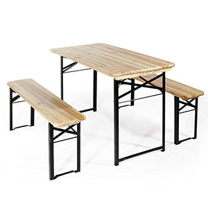 VERDELOOK Set birreria, 2 panche e Tavolo in Legno Naturale, 120x60 cm