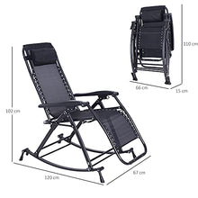 Outsunny Sedia Sdraio a Dondolo Ergonomica Reclinabile con Poggiapiedi e Porta Bicchieri da Giardino Textilene, Nero, 120x67x102cm