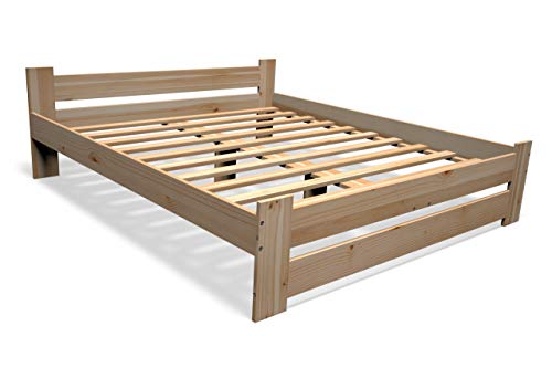 Best For You Letto matrimoniale in legno massiccio futon, letto matrimoniale in legno massiccio naturale, letto rialzato, 100% legno naturale, con testiera e rete a doghe, diverse misure (180 x 200 cm)