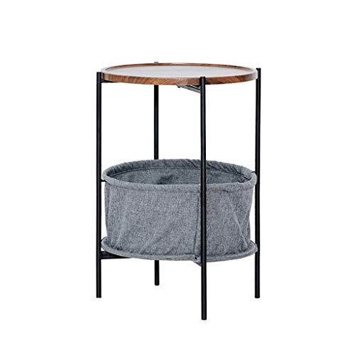 Yyqx comodino nordico comodino comodino con cestello portaoggetti in tessuto/struttura in metallo, vassoio rotondo in noce tavolino per salotto camera da letto studio comodino