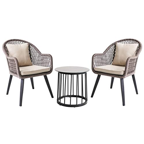 Aimir Set di Mobili da Giardino per Esterni, Set di Combinazioni di Sedie in Rattan per Famiglie con Tavolino in Vetro Mobili da Conversazione per Patio da Giardino per Tutte Le Stagioni