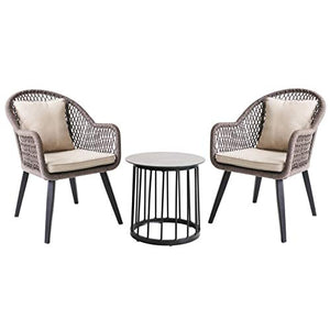 Aimir Set di Mobili da Giardino per Esterni, Set di Combinazioni di Sedie in Rattan per Famiglie con Tavolino in Vetro Mobili da Conversazione per Patio da Giardino per Tutte Le Stagioni