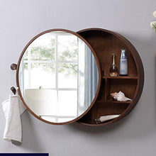PAN&PAN Armadietto da Bagno in Legno massello Specchio Tondo Armadietto a Specchio Armadi Push-Pull Noce 50 * 50cm