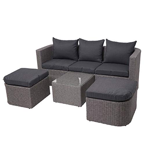 Mendler Salottino da Esterno HWC-J37 Intreccio polyrattan Acciaio Spun Poly Grigio Cuscini Antracite