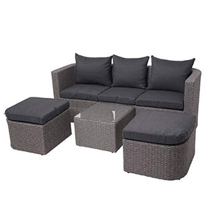 Mendler Salottino da Esterno HWC-J37 Intreccio polyrattan Acciaio Spun Poly Grigio Cuscini Antracite