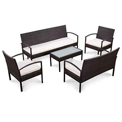 SKM Set Divani da Giardino 5 pz con Cuscini in Polyrattan Marrone (41.5kg)