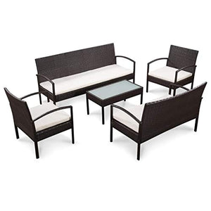 SKM Set Divani da Giardino 5 pz con Cuscini in Polyrattan Marrone (41.5kg)