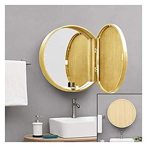XM-MIRROR Specchio da Bagno Rotondo con mobiletto, Bagno con Armadio a Muro, Specchio per Il Trucco, armadietto dei medicinali con Struttura in Legno a Chiusura lenta a 3 Livelli,Wood Color,70cm