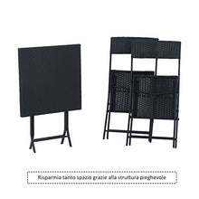 Outsunny Mobili da Giardino in Rattan Set 1 Tavolino e 2 Sedie da Giardino Pieghevoli 3pz Nero