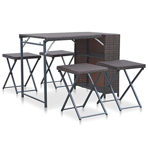 FAMIROSA Set da Pranzo da Giardino 5 pz Pieghevole in Polyrattan Marrone