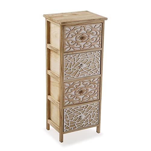 VERSA Janus Mobile bagno, Mobiletto bagno Salvaspazio, Mobiletti, Cassettiera con 4 cassetti, Misure (A x L x l) 88 x 36 x 28 cm, Legno, Colore Marrone
