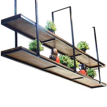 WLABCD Scaffale per Vino, Bar, Ristorante, Portabicchieri Di Vino, Casa 2 Tiers Appeso Soffitto Del Soffitto Bottiglia Del Soffitto - Art in Ferro e Decorazioni in Legno Massello Scaffale per Fiori,1