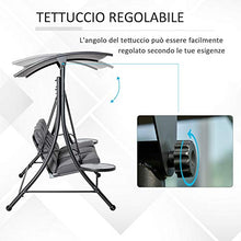Outsunny Dondolo 3 Posti da Giardino o Balcone con Tettuccio Regolabile e 2 Tavolini, per Esterno, Grigio 278x125x177cm