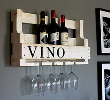 Dekorie Cantinetta in legno da parete – con porta bicchieri e scritta Vino – Bianco – già montata – Scaffale per bottiglie di vino e bicchieri di vino