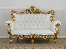 SIMONE GUARRACINO LUXURY DESIGN Divano Boutique Stile Barocco Francese Foglia Oro Ecopelle Bianca Bottoni Crystal SW