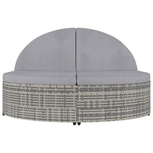 Tidyard Lettino Prendisole 2 Posti con Cuscini in Polyrattan Grigio, Lettini da Giardino, Sedie a Sdraio da Giardino, Lettino da Esterno 198 x 138 x 28 cm