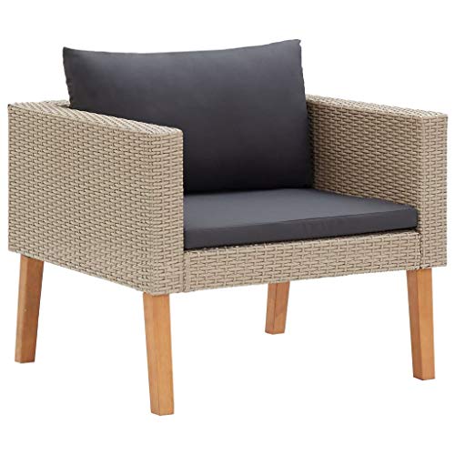 vidaXL Divano da Giardino Singolo con Cuscini Sofà Dormeuse Chaise Longue Poltrona Salotto Esterno Divanetto Canapè Arredo in Polyrattan Beige