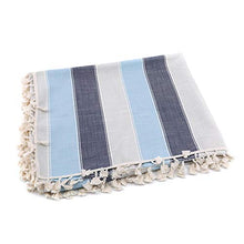 Weisin Dining Table Cloth Blue Spliced Stripe Tassel Tablecloth Decorative Home Accessory,Blu Navy