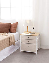 Suhu Comodino Camera da Letto Metallo con 3 Cassetto Comodini Piccolo Design Mini Cassettiera Basso Quadrato Tavolino da Salotto Moderno Soggiorno Cameretta in Legno+Acciaio Bianco+Beige