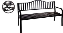 Idooka, panca da giardino in metallo nero per esterni, con tavolo pieghevole e pieghevole, portatile, 3 posti (150 cm x 60 cm x 85 cm LxPxA)