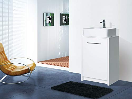 Mobiletto da bagno con lavabo da 550 mm, bianco lucido, con lavabo in ceramica e sifone per bottiglie 600 mm bianco