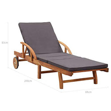 Festnight Lettino Prendisole Pieghevole Reclinabile in Legno Massello di Acacia/Sedie a Sdraio con Cuscino e 2 Ruote 200 x 68 x 30-83 cm