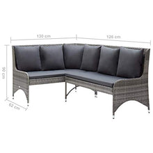 Divano angolare da giardino, 2 pezzi, in polyrattan, colore: grigio