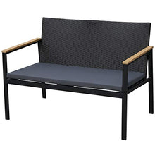 Outsunny Set 4 Pezzi Salotto da Esterni con 2 Sedie, Divano e Tavolino | Mobili da Giardino in Rattan e Acciaio Nero