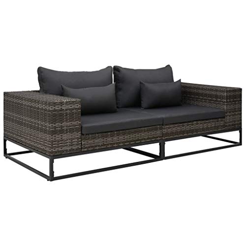Goliraya Set 2 pz Divani da Giardino con Cuscini in Polyrattan Grigio,Divano 2 Posti da Giardino per Esterno in Rattan,Divano Esterno,Divano in Rattan,Divano Modulare 198 x 85 x 55 cm