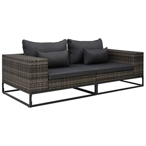 Goliraya Set 2 pz Divani da Giardino con Cuscini in Polyrattan Grigio,Divano 2 Posti da Giardino per Esterno in Rattan,Divano Esterno,Divano in Rattan,Divano Modulare 198 x 85 x 55 cm
