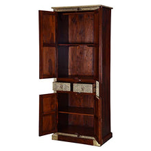 Casa Moro Armadio orientale Arian 80 x 52 x 205 cm (L x P x A) in legno massiccio decorato con ottone | Armadio a ante sottile in stile coloniale con 2 cassetti e 4 ante | Artigianato | MA26-310