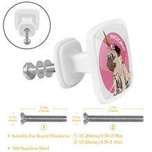 Set di 4 maniglie rotonde per armadio da cucina, credenza, cassettiera, cassettiera, con viti, per cucina, comò, armadietto, bagno, armadio Pugicorn Unicorno Cane Creativo