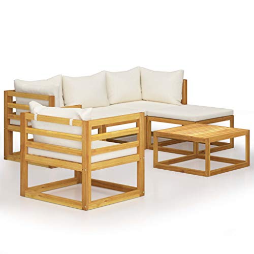 SKM Set Divani da Giardino 6 pz con Cuscini Crema Massello Acacia (61kg)