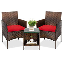 LUGEUK Kit di bistrot di Chat in Wicker Esterno a 3 Pezzi, mobili in Chat da terrazza con 2 sedie, Tavolo-Marrone/Rosso (Color : A)