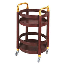 Carrello Rotondo del Pannello di Legno Solido Dell'hotel, Carrello del Servizio del tè del Vino della Barra del Metallo del Bicromato di Potassio con Vetro Temperato ， 15.7 '' X15.7 '' X30.3 ''