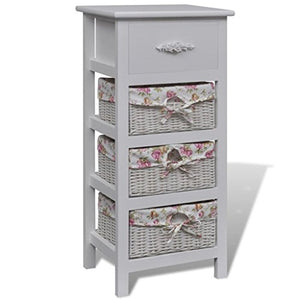 Armadietto con 1 Cassetto e 3 Cestini Bianco in Legno Paulownia